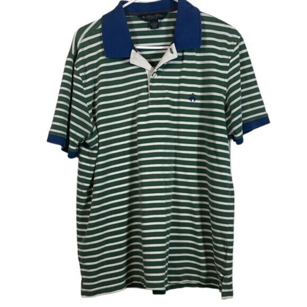 Men's Brooks Brothers Green Stripe Classic Polo Pullover Shirt Size Large GUC